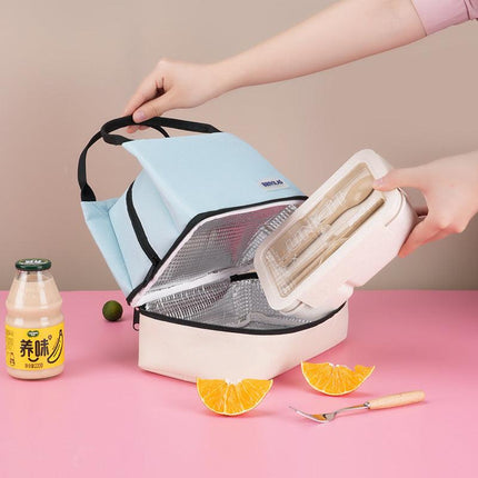 Black Double-Layer Insulated Lunch Bag with Aluminum Foil Lining, Thermal Food Carrier for Hot & Cold Meals – Large Capacity, Reusable & Easy to Clean.