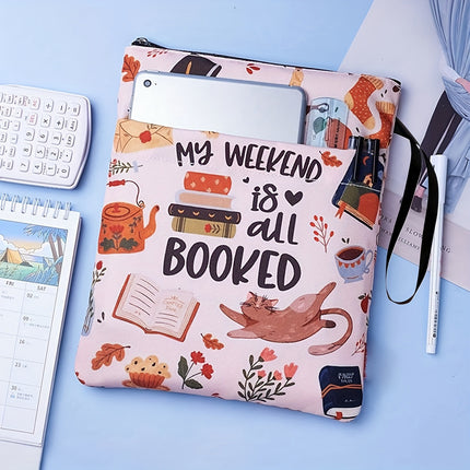 Black skull Zippered Book Sleeve with Printed Design – Waterproof Protective Cover for Books, Ideal for Readers and Students with Extra Pocket & Carry Strap.
