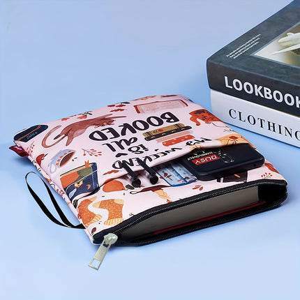 Daisy Zippered Book Sleeve with Printed Design – Waterproof Protective Cover for Books, Ideal for Readers and Students with Extra Pocket & Carry Strap.