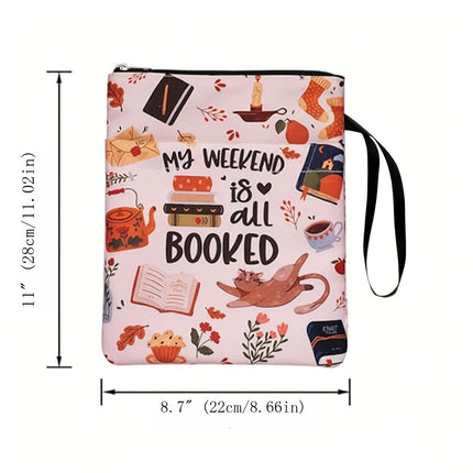 Daisy Zippered Book Sleeve with Printed Design – Waterproof Protective Cover for Books, Ideal for Readers and Students with Extra Pocket & Carry Strap.