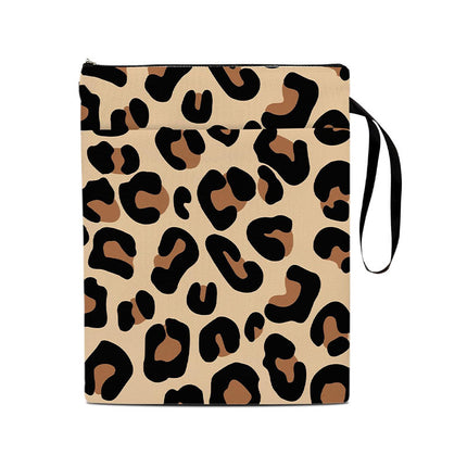 Leopard print Zippered Book Sleeve with Printed Design – Waterproof Protective Cover for Books, Ideal for Readers and Students with Extra Pocket & Carry Strap.
