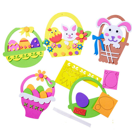 5-Pack The Chick and the Rabbit Easter EVA Craft Basket Kit – DIY Creative Art & Craft Supplies for Kids, Perfect for Parent-Child Activities and Holiday Decorations.
