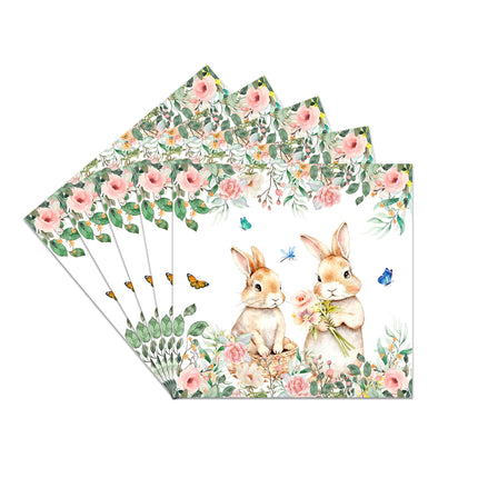 Easter Bunny Party Tableware Set – 7" & 9" Plates, Cups, Napkins, Pink Cutlery, Spring Floral Rabbit Design for 20 Guests.