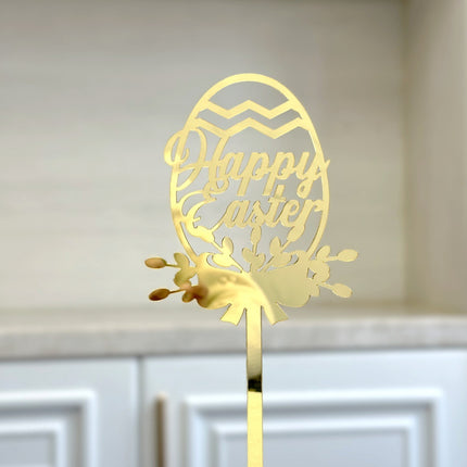 10-Piece Set of Elegant Easter Cake Toppers – Gold Acrylic "Happy Easter" Decorations with Bunny & Egg Designs, Perfect for Party Cakes and Festive Table Settings(Style 1).