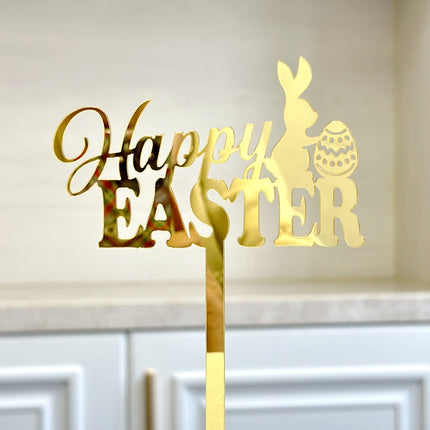 10-Piece Set of Elegant Easter Cake Toppers – Gold Acrylic "Happy Easter" Decorations with Bunny & Egg Designs, Perfect for Party Cakes and Festive Table Settings(Style 3).