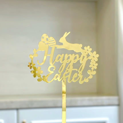 10-Piece Set of Elegant Easter Cake Toppers – Gold Acrylic "Happy Easter" Decorations with Bunny & Egg Designs, Perfect for Party Cakes and Festive Table Settings(Style 4).