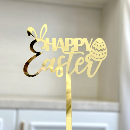 10-Piece Set of Elegant Easter Cake Toppers – Gold Acrylic "Happy Easter" Decorations with Bunny & Egg Designs, Perfect for Party Cakes and Festive Table Settings(Style 6).