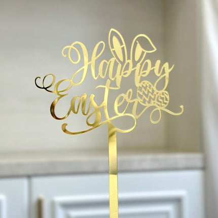 10-Piece Set of Elegant Easter Cake Toppers – Gold Acrylic "Happy Easter" Decorations with Bunny & Egg Designs, Perfect for Party Cakes and Festive Table Settings(Style 7).