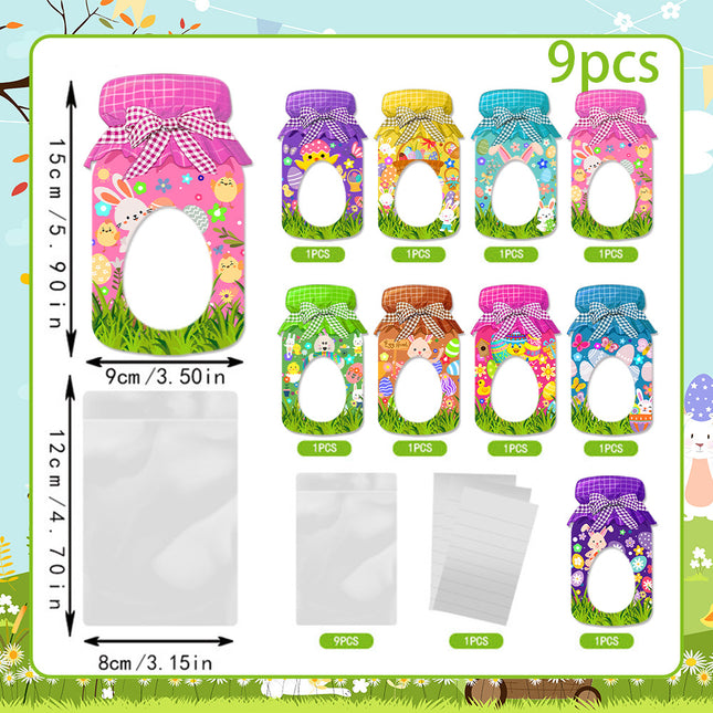 27-Piece Easter Treat Bag Set – 9 Unique Designs, 3 of Each, Jar-Style Candy Bags with Window for Party Favors and Holiday Gifts.