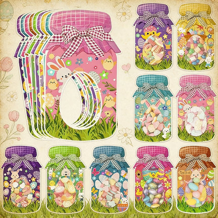 27-Piece Easter Treat Bag Set – 9 Unique Designs, 3 of Each, Jar-Style Candy Bags with Window for Party Favors and Holiday Gifts.
