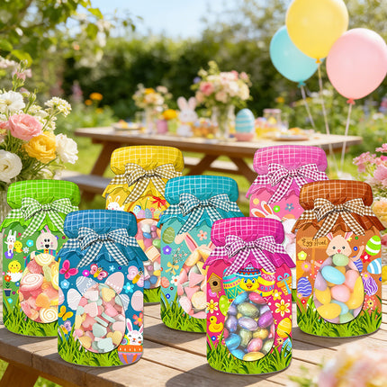 27-Piece Easter Treat Bag Set – 9 Unique Designs, 3 of Each, Jar-Style Candy Bags with Window for Party Favors and Holiday Gifts.