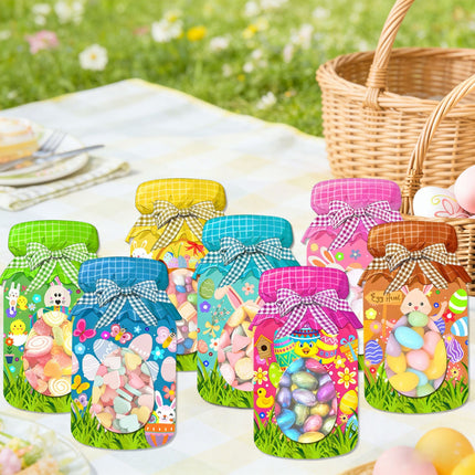 27-Piece Easter Treat Bag Set – 9 Unique Designs, 3 of Each, Jar-Style Candy Bags with Window for Party Favors and Holiday Gifts.