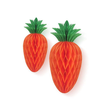 Easter Carrot Honeycomb Decorations – 10-Piece Set with 5 x 15cm and 5 x 20cm Paper Carrots, Hanging Ornaments for Party and Home Decoration.