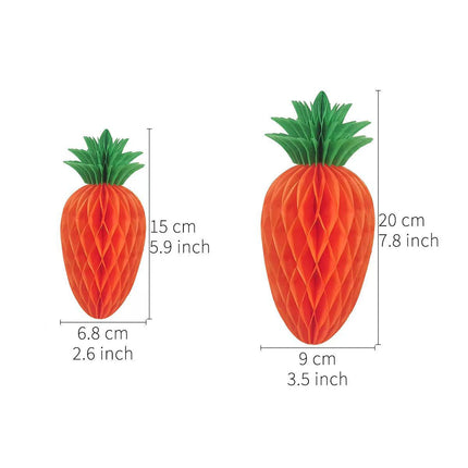 Easter Carrot Honeycomb Decorations – 10-Piece Set with 5 x 15cm and 5 x 20cm Paper Carrots, Hanging Ornaments for Party and Home Decoration.