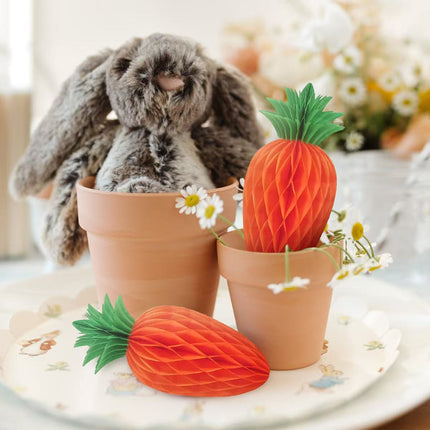 Easter Carrot Honeycomb Decorations – 10-Piece Set of 15cm Paper Carrots, Hanging Ornaments for Party and Home Decoration.