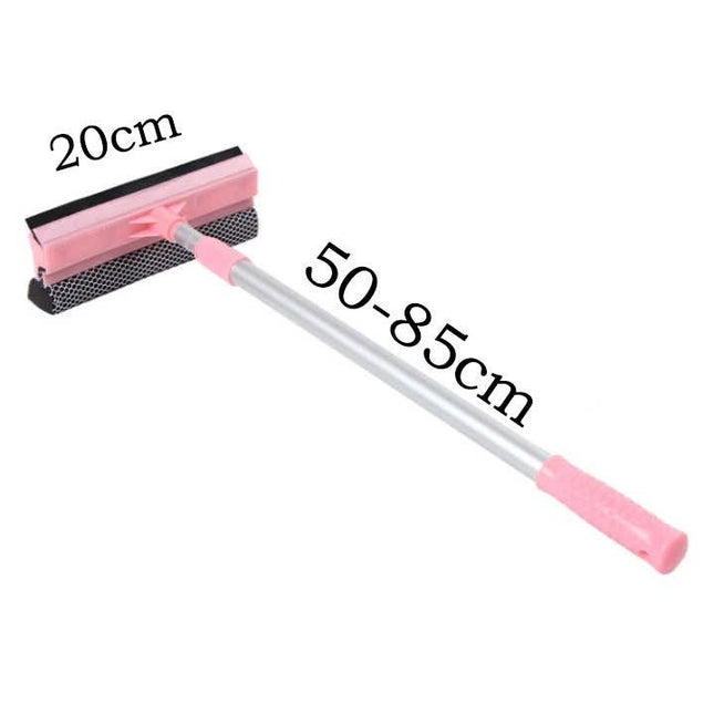 Pink Home Window Cleaner – Adjustable Aluminum Alloy Glass Scraper with Dual-Sided Sponge and Rubber Blade, Easy-to-Use Window Cleaning Tool.