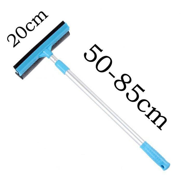 Blue Home Window Cleaner – Adjustable Aluminum Alloy Glass Scraper with Dual-Sided Sponge and Rubber Blade, Easy-to-Use Window Cleaning Tool.