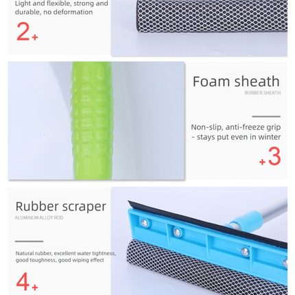 Green Home Window Cleaner – Adjustable Aluminum Alloy Glass Scraper with Dual-Sided Sponge and Rubber Blade, Easy-to-Use Window Cleaning Tool.