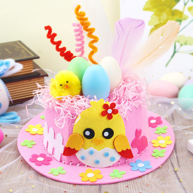 Pink DIY Easter Hat Craft Kit – Kids’ Handmade Decoration Set with Accessories for Easter Parties, School Activities and Home Crafts.