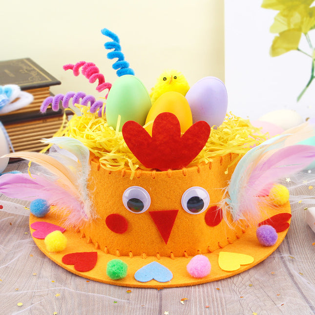 Orange DIY Easter Hat Craft Kit – Kids’ Handmade Decoration Set with Accessories for Easter Parties, School Activities and Home Crafts.