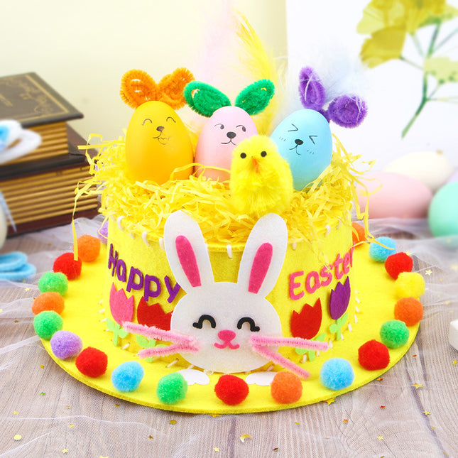 Yellow DIY Easter Hat Craft Kit – Kids’ Handmade Decoration Set with Accessories for Easter Parties, School Activities and Home Crafts.