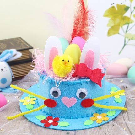 Blue DIY Easter Hat Craft Kit – Kids’ Handmade Decoration Set with Accessories for Easter Parties, School Activities and Home Crafts.
