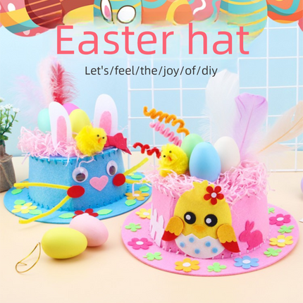 Blue DIY Easter Hat Craft Kit – Kids’ Handmade Decoration Set with Accessories for Easter Parties, School Activities and Home Crafts.