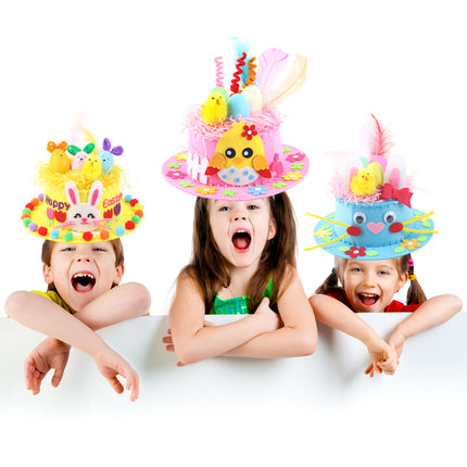 Blue DIY Easter Hat Craft Kit – Kids’ Handmade Decoration Set with Accessories for Easter Parties, School Activities and Home Crafts.