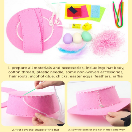 Blue DIY Easter Hat Craft Kit – Kids’ Handmade Decoration Set with Accessories for Easter Parties, School Activities and Home Crafts.