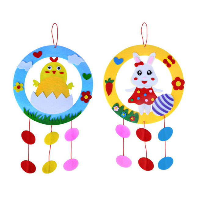 2-Piece Easter Kids Craft Decoration Set – DIY Hanging Ornaments Featuring Bunny and Chick Designs.
