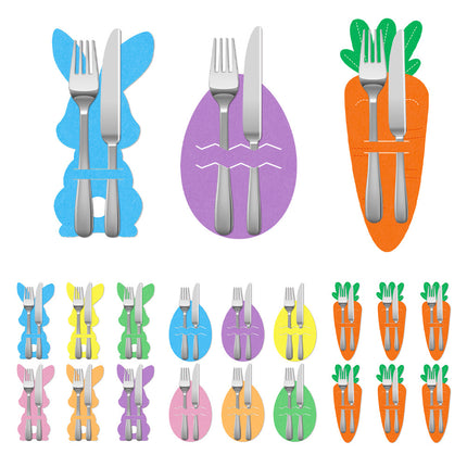 Rabbit 18-Piece Easter Cutlery Holders Set – 3 Identical Sets of 6, Festive Tableware Decor for Holiday Dining and Party Use.