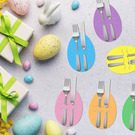 Rabbit 18-Piece Easter Cutlery Holders Set – 3 Identical Sets of 6, Festive Tableware Decor for Holiday Dining and Party Use.