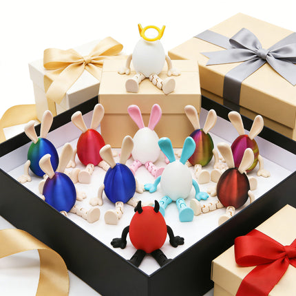 3-Piece Red and gold gradient Easter Figurine Set – Identical Poseable Egg-Shaped Toys for Holiday Display and Interactive Play.