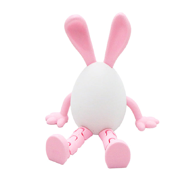 3-Piece Pink rabbit-ear white egg Easter Figurine Set – Identical Poseable Egg-Shaped Toys for Holiday Display and Interactive Play.