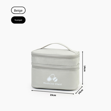 Beige Compact Double-Layer Medicine Storage Case – Portable First Aid Organizer for Home, Travel & Emergency Use.
