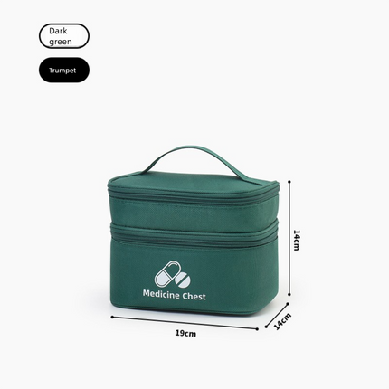 Green Compact Double-Layer Medicine Storage Case – Portable First Aid Organizer for Home, Travel & Emergency Use.