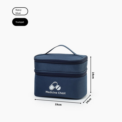 Dark blue Compact Double-Layer Medicine Storage Case – Portable First Aid Organizer for Home, Travel & Emergency Use.
