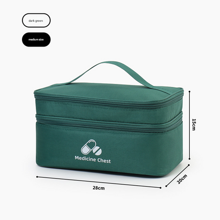 Green Medium Double-Layer Medicine Organizer – Portable First Aid Storage Case with Multiple Compartments for Home & Travel.