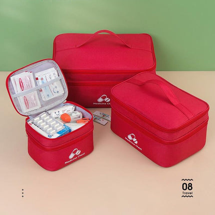 Red 3-Piece First Aid Organizer Set – Small, Medium & Large Medicine Storage Cases (19/23/35cm) for Home & Travel.