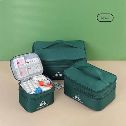 Green 3-Piece First Aid Organizer Set – Small, Medium & Large Medicine Storage Cases (19/23/35cm) for Home & Travel.