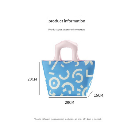 Blue and pink handbag Insulated Lunch Bag – Multi-Color Printed Tote with Padded Handle for Students & Office Workers.