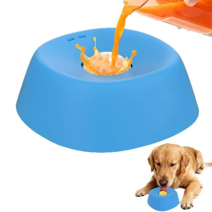 Blue bowl, white ball Slow Feeding Dog Bowl with Built-In Rolling Ball – Anti-Spill Pet Lick Dish for Healthy Eating Habits.