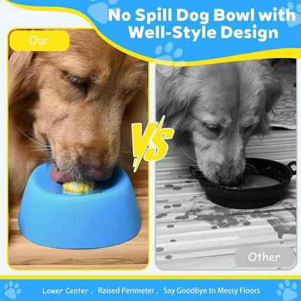 Blue bowl, white ball Slow Feeding Dog Bowl with Built-In Rolling Ball – Anti-Spill Pet Lick Dish for Healthy Eating Habits.