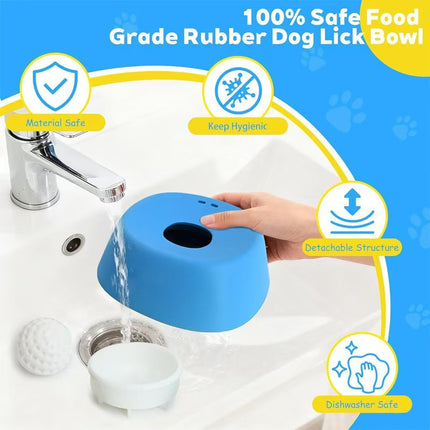 Blue bowl, white ball Slow Feeding Dog Bowl with Built-In Rolling Ball – Anti-Spill Pet Lick Dish for Healthy Eating Habits.