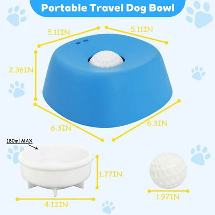 Blue bowl, white ball Slow Feeding Dog Bowl with Built-In Rolling Ball – Anti-Spill Pet Lick Dish for Healthy Eating Habits.