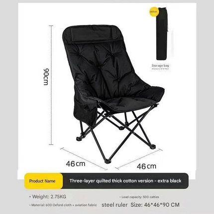 Black Fixed High-Back Folding Chair – 46cm Wide Seat, 90cm Height, 250kg Load Capacity with Carry Bag.