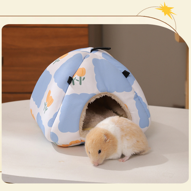 Cartoon cat Soft Shelter for Small Mammals – Hanging & Floor Use, Waterproof Surface, Easy Clean(Size: M).
