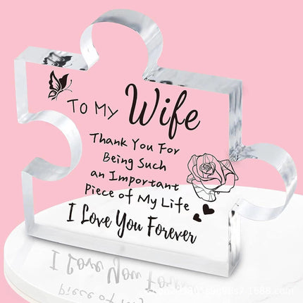 Interlocking Puzzle-Shaped Desktop Decor – 10.5cm Square Display Piece for Home or Gifting(Wife).