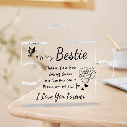 Interlocking Puzzle-Shaped Desktop Decor – 10.5cm Square Display Piece for Home or Gifting(Bestie).