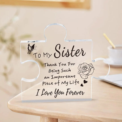 Interlocking Puzzle-Shaped Desktop Decor – 10.5cm Square Display Piece for Home or Gifting(Sister).
